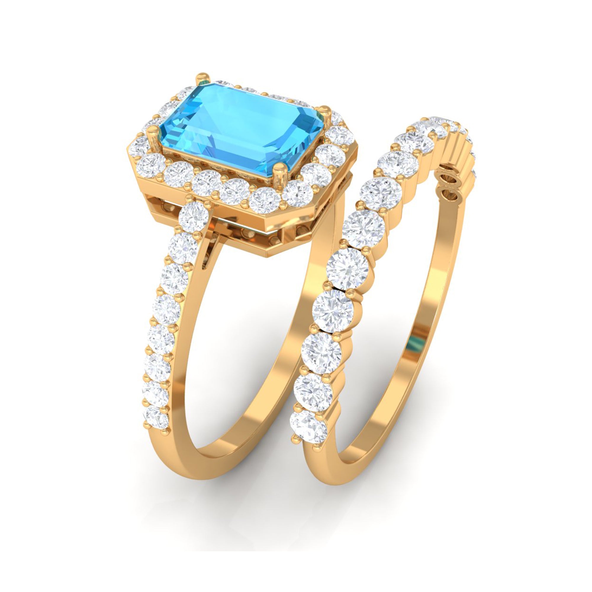 2.75 CT Swiss Blue Topaz and Moissanite Stackable Ring Set Swiss Blue Topaz - ( AAA ) - Quality - Rosec Jewels