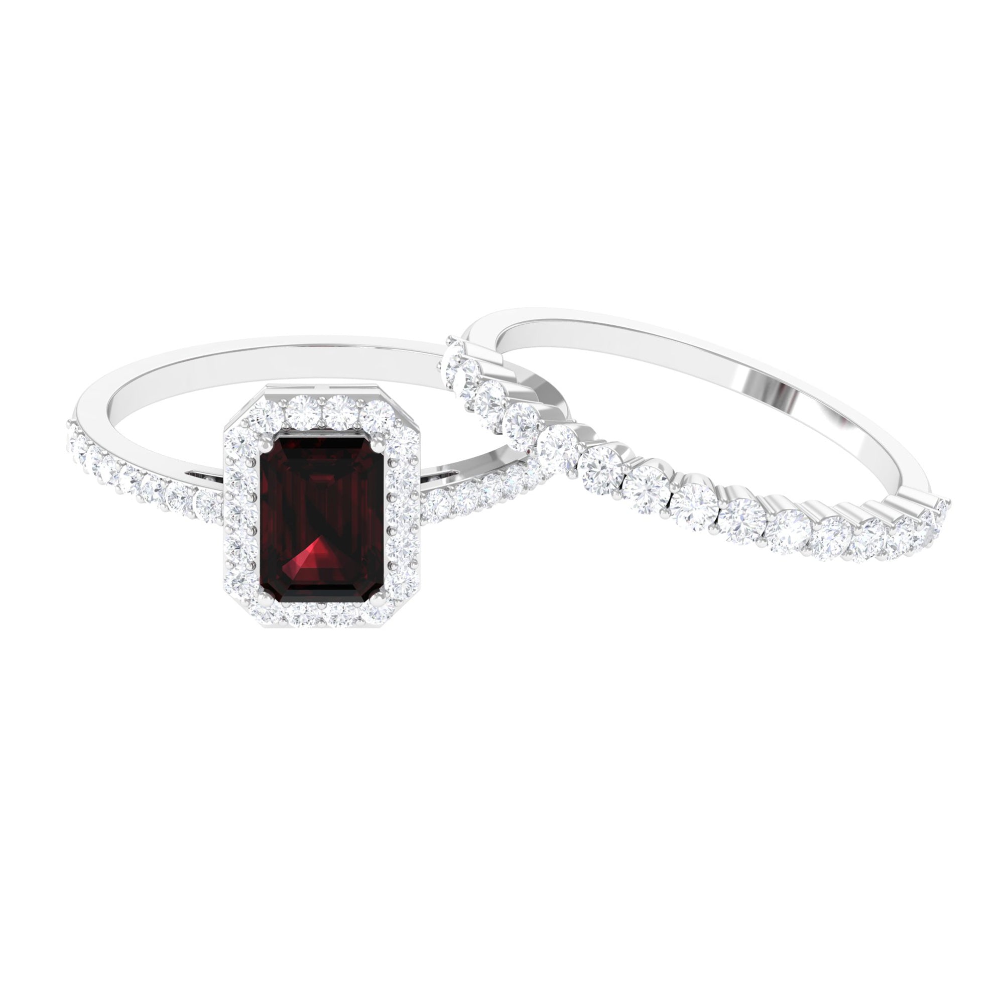 Certified Garnet and Moissanite Stackable Ring Set Garnet - ( AAA ) - Quality - Rosec Jewels