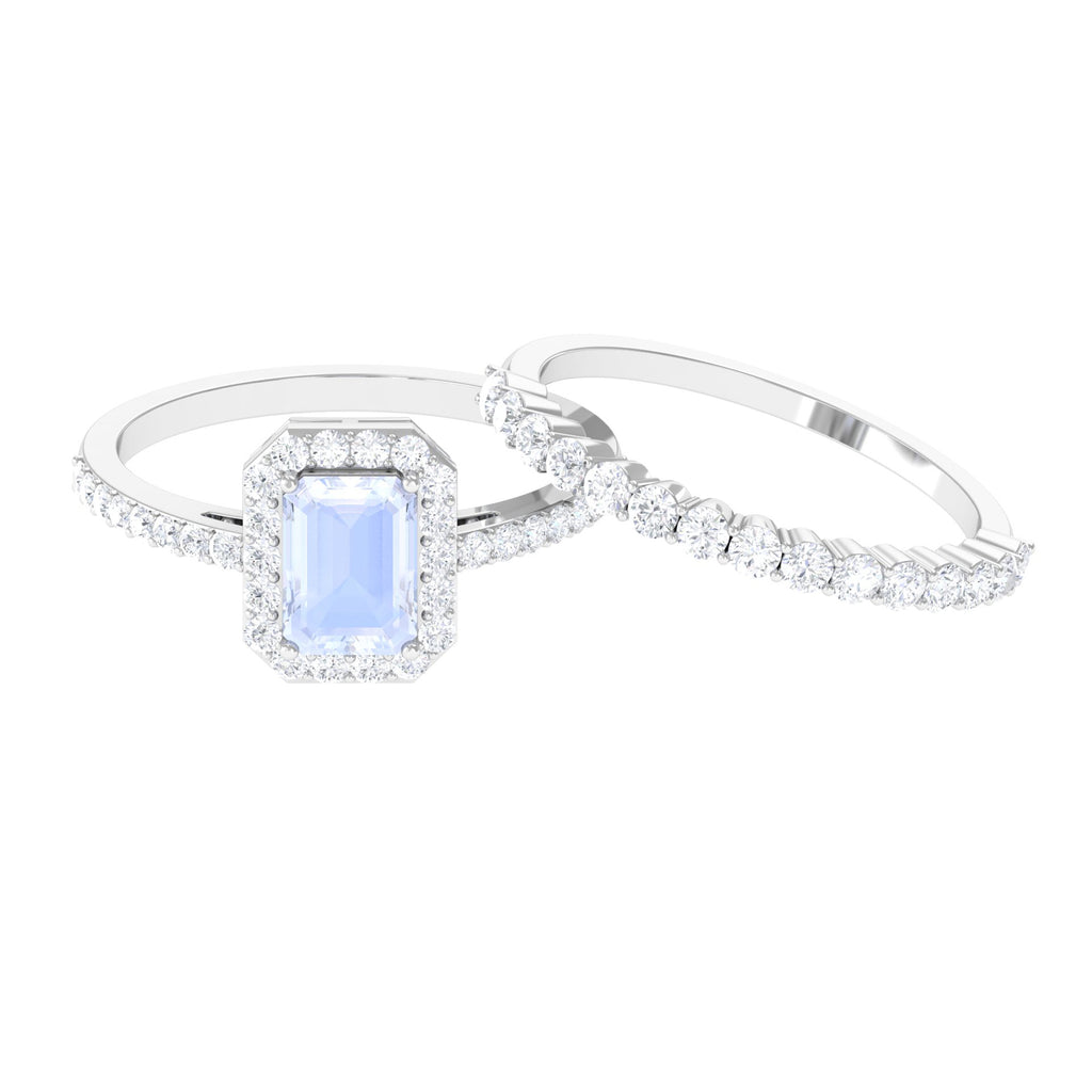 Certified Moonstone and Moissanite Stackable Ring Set Moonstone - ( AAA ) - Quality - Rosec Jewels