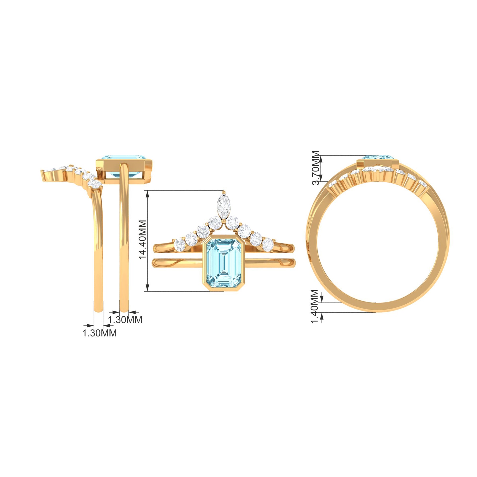 Natural Aquamarine Solitaire Ring Set with Diamond Aquamarine - ( AAA ) - Quality - Rosec Jewels