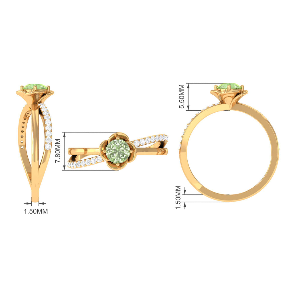 Green Sapphire and Diamond Flower Promise Ring Green Sapphire - ( AAA ) - Quality - Rosec Jewels