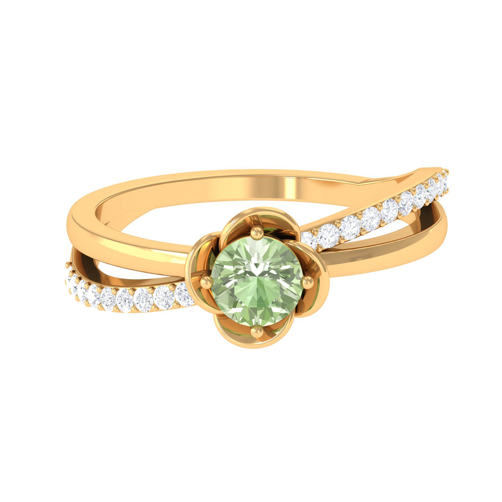 Green Sapphire and Diamond Flower Promise Ring Green Sapphire - ( AAA ) - Quality - Rosec Jewels