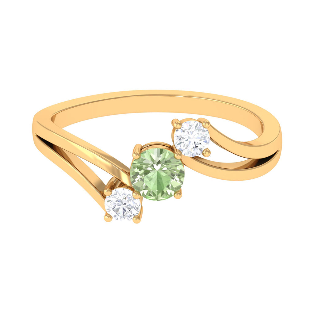 Green Sapphire and Diamond Three Stone Bypass Ring Green Sapphire - ( AAA ) - Quality - Rosec Jewels