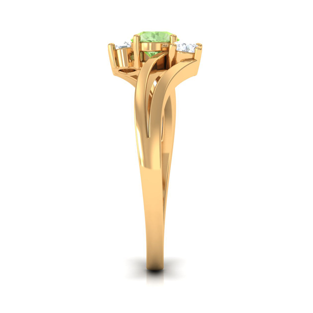 Green Sapphire and Diamond Three Stone Bypass Ring Green Sapphire - ( AAA ) - Quality - Rosec Jewels