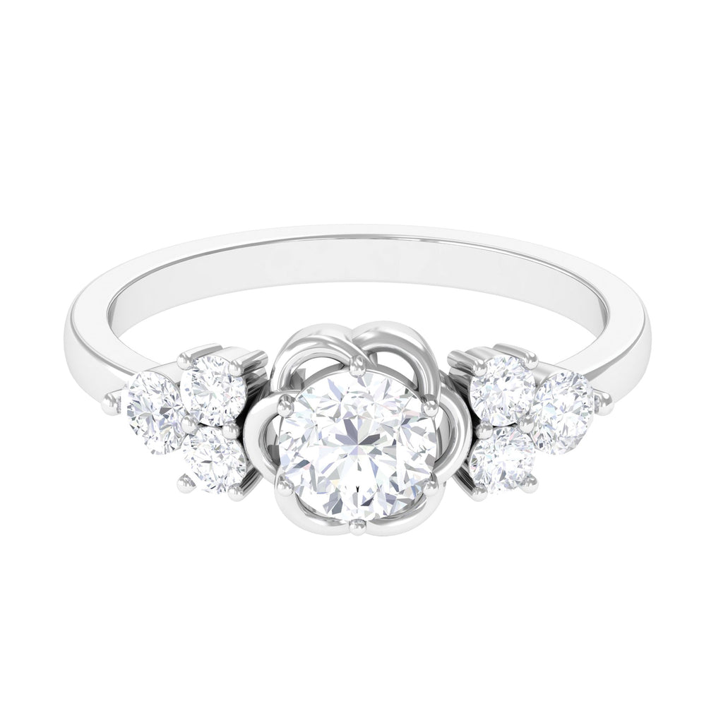 Certified Round Moissanite Flower Engagement Ring Moissanite - ( D-VS1 ) - Color and Clarity - Rosec Jewels