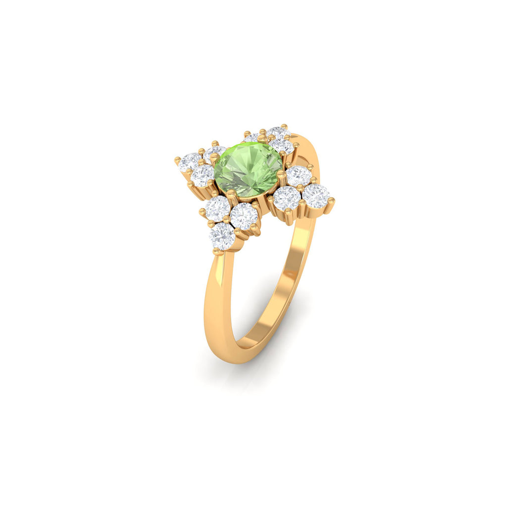 Genuine Sapphire and Diamond Flower Engagement Ring Green Sapphire - ( AAA ) - Quality - Rosec Jewels