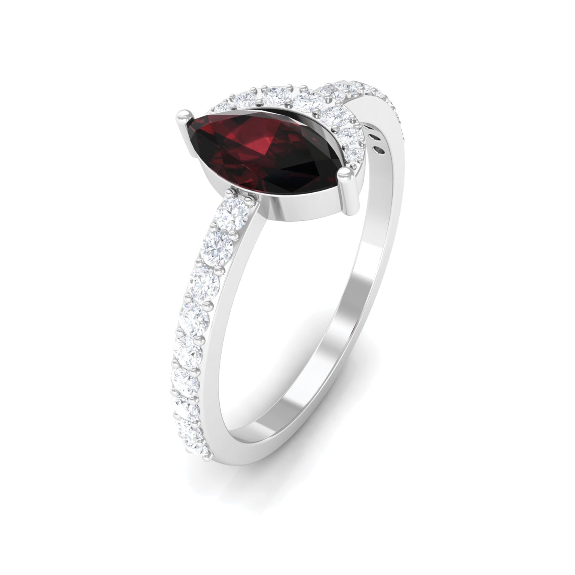 1.25 Ct Marquise Garnet and Diamond Engagement Ring Garnet - ( AAA ) - Quality - Rosec Jewels
