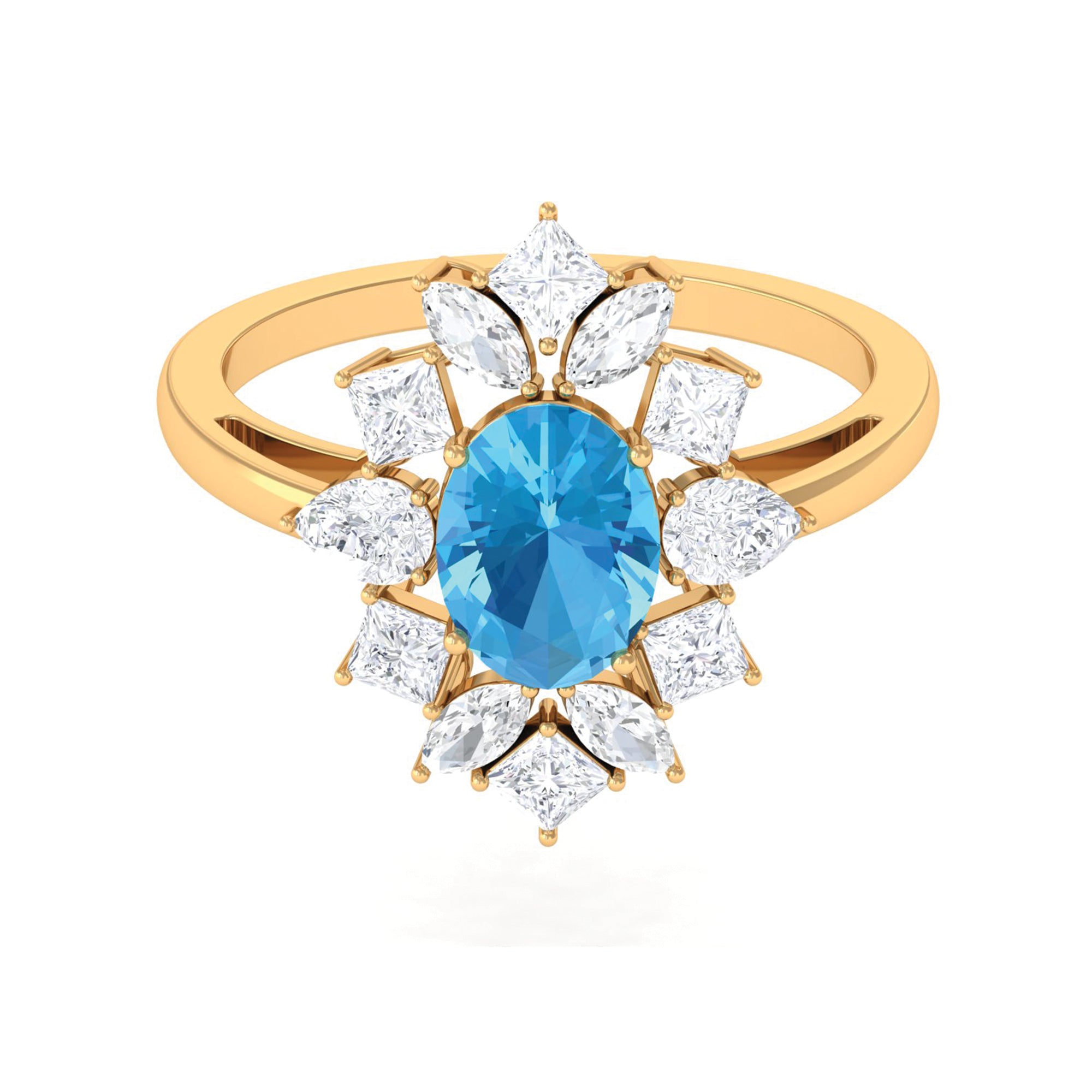 Oval Cut Swiss Blue Topaz Cocktail Ring with Moissanite Stones Swiss Blue Topaz - ( AAA ) - Quality - Rosec Jewels