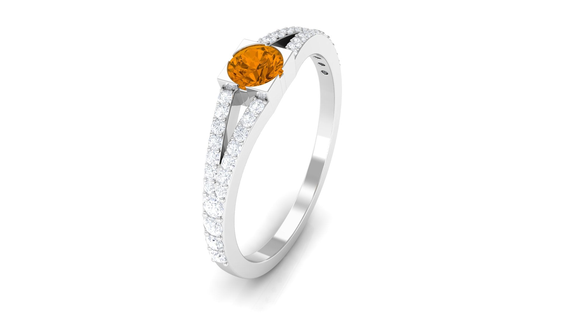0.50 CT Split Shank Citrine Promise Ring with Diamond Accent Citrine - ( AAA ) - Quality - Rosec Jewels