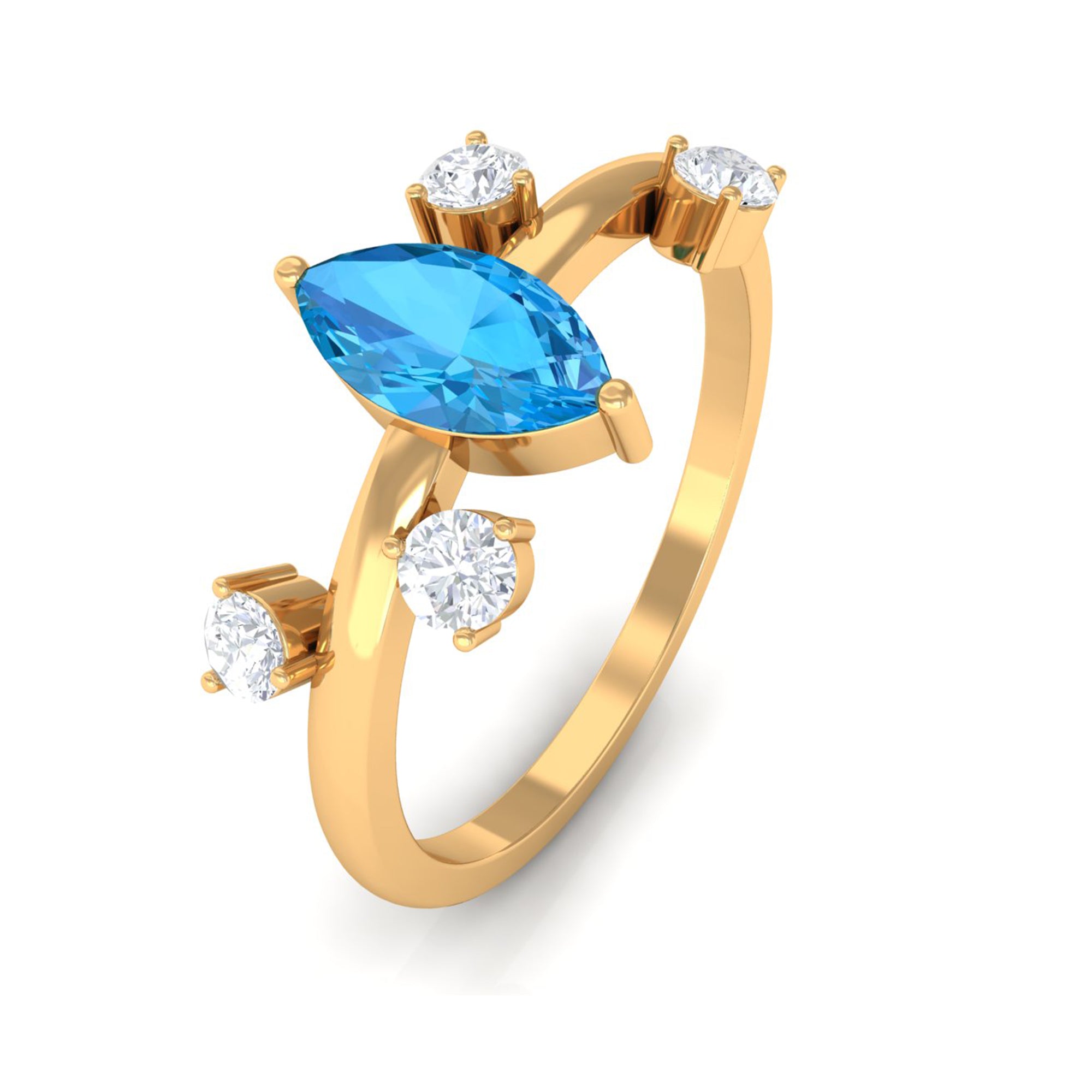 Swiss Blue Topaz Solitaire Scatter Ring with Diamond Swiss Blue Topaz - ( AAA ) - Quality - Rosec Jewels