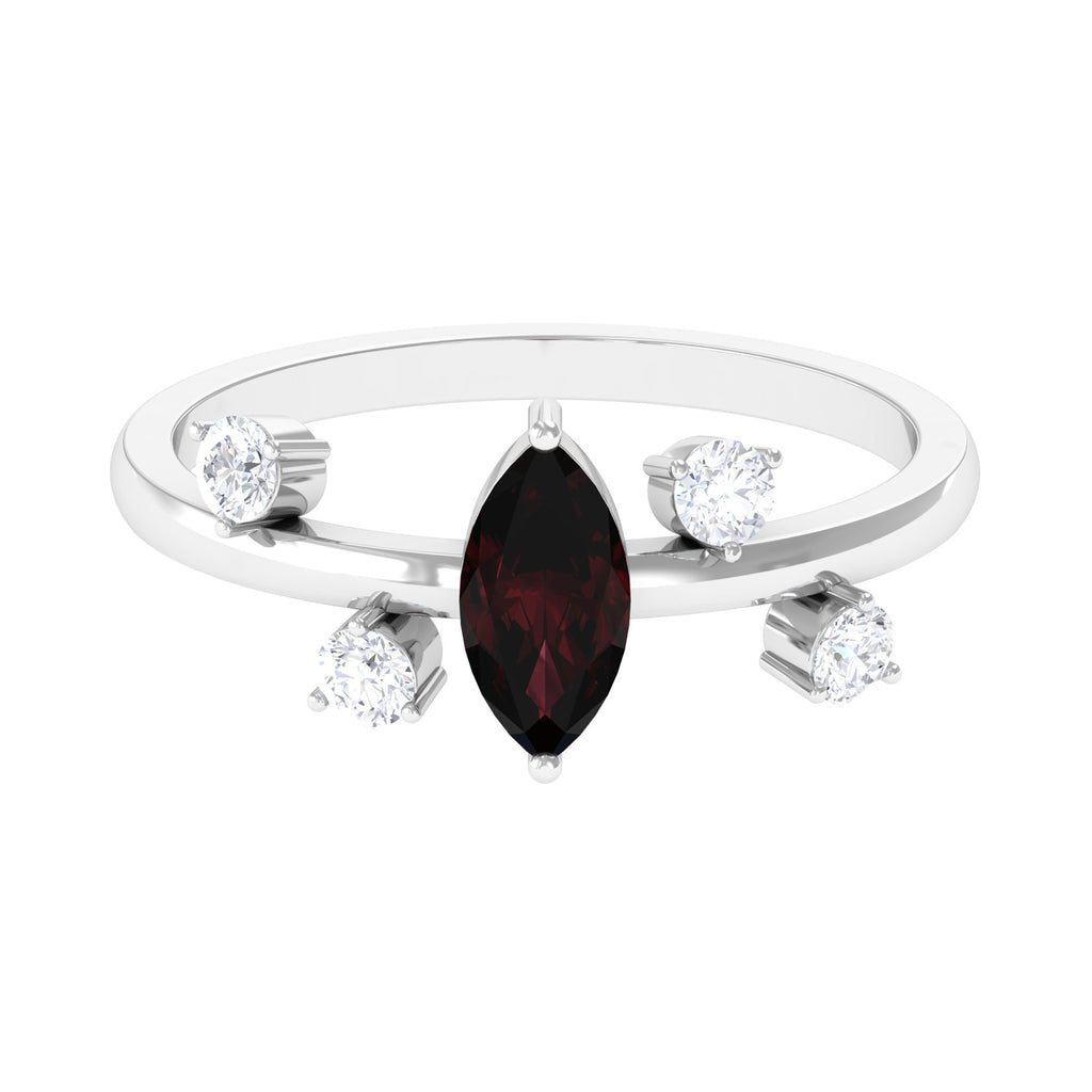 1 Ct Marquise Garnet Engagement Ring with Scatter Diamond Garnet - ( AAA ) - Quality - Rosec Jewels
