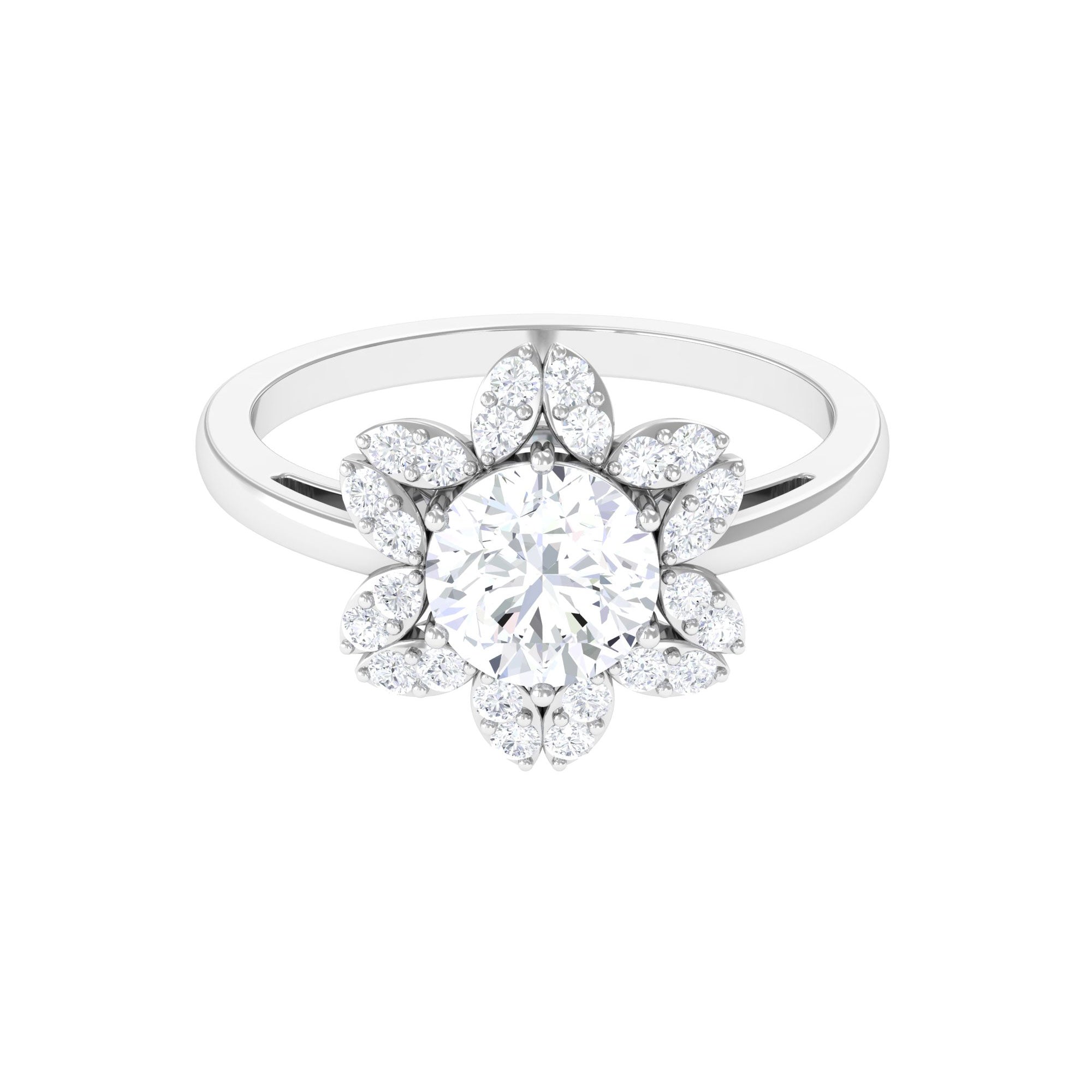 2 CT Moissanite Flower Halo Engagement Ring in Gold Moissanite - ( D-VS1 ) - Color and Clarity - Rosec Jewels