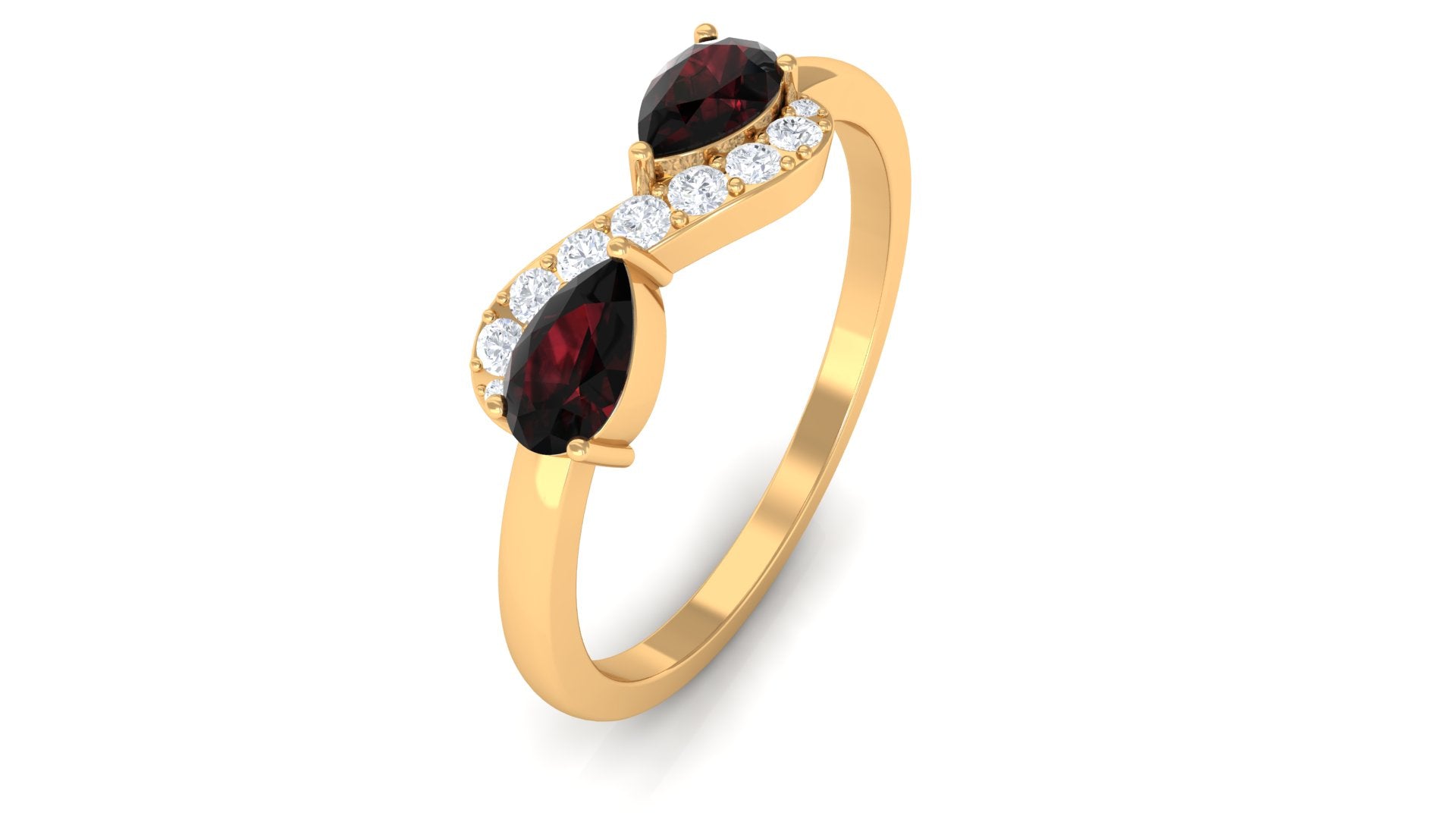 Pear Garnet Infinity Promise Ring with Diamond Garnet - ( AAA ) - Quality - Rosec Jewels