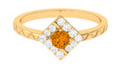 0.50 CT Round Shape Citrine Minimal Textured Ring with Diamond Citrine - ( AAA ) - Quality - Rosec Jewels
