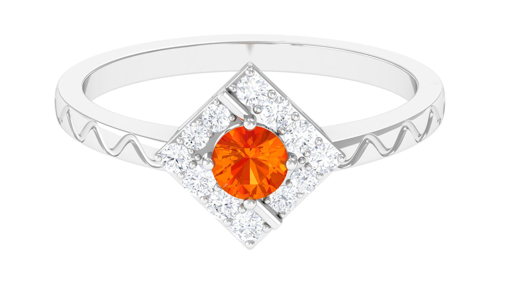 3/4 CT Orange Sapphire and Diamond Ring with Textured Details Orange Sapphire - ( AAA ) - Quality - Rosec Jewels