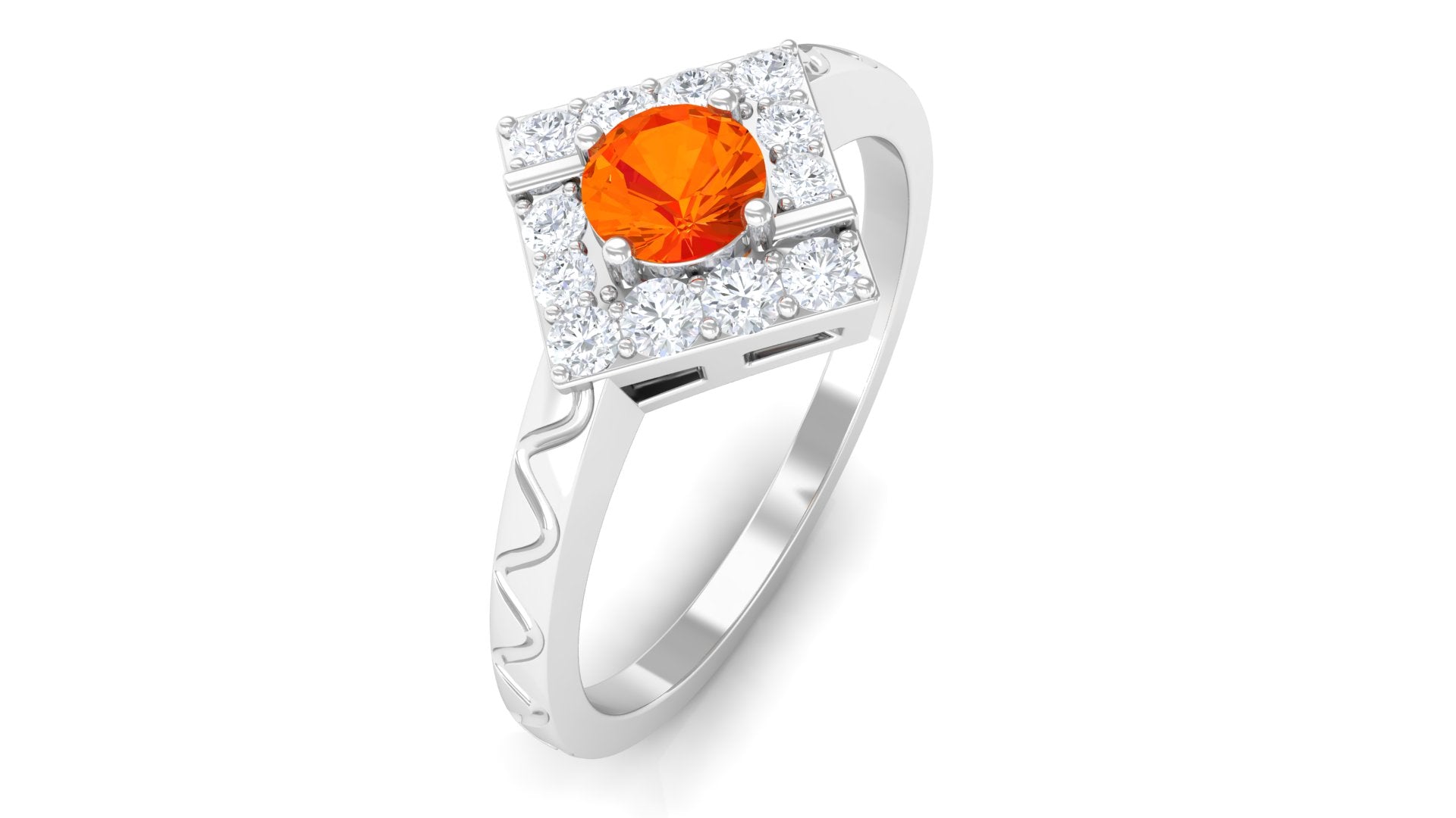 3/4 CT Orange Sapphire and Diamond Ring with Textured Details Orange Sapphire - ( AAA ) - Quality - Rosec Jewels