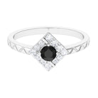 3/4 CT Black Spinel and Diamond Textured Ring Black Spinel - ( AAA ) - Quality - Rosec Jewels