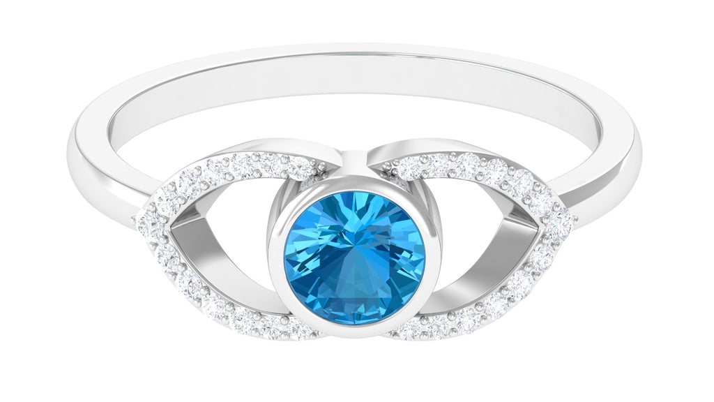 0.75 CT Swiss Blue Topaz Solitaire Ring with Diamond Accent Swiss Blue Topaz - ( AAA ) - Quality - Rosec Jewels