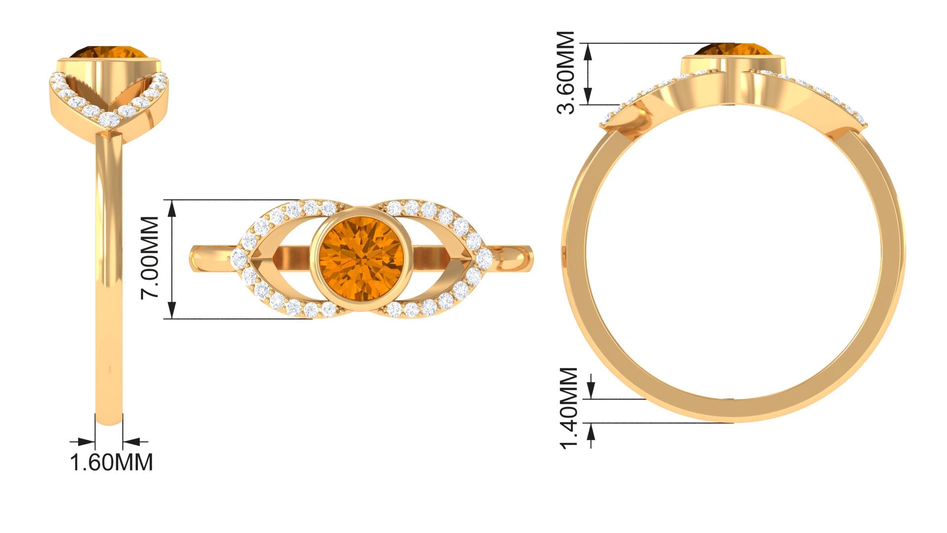 0.75 CT Split Shank Citrine Solitaire Ring with Diamond Accent Citrine - ( AAA ) - Quality - Rosec Jewels