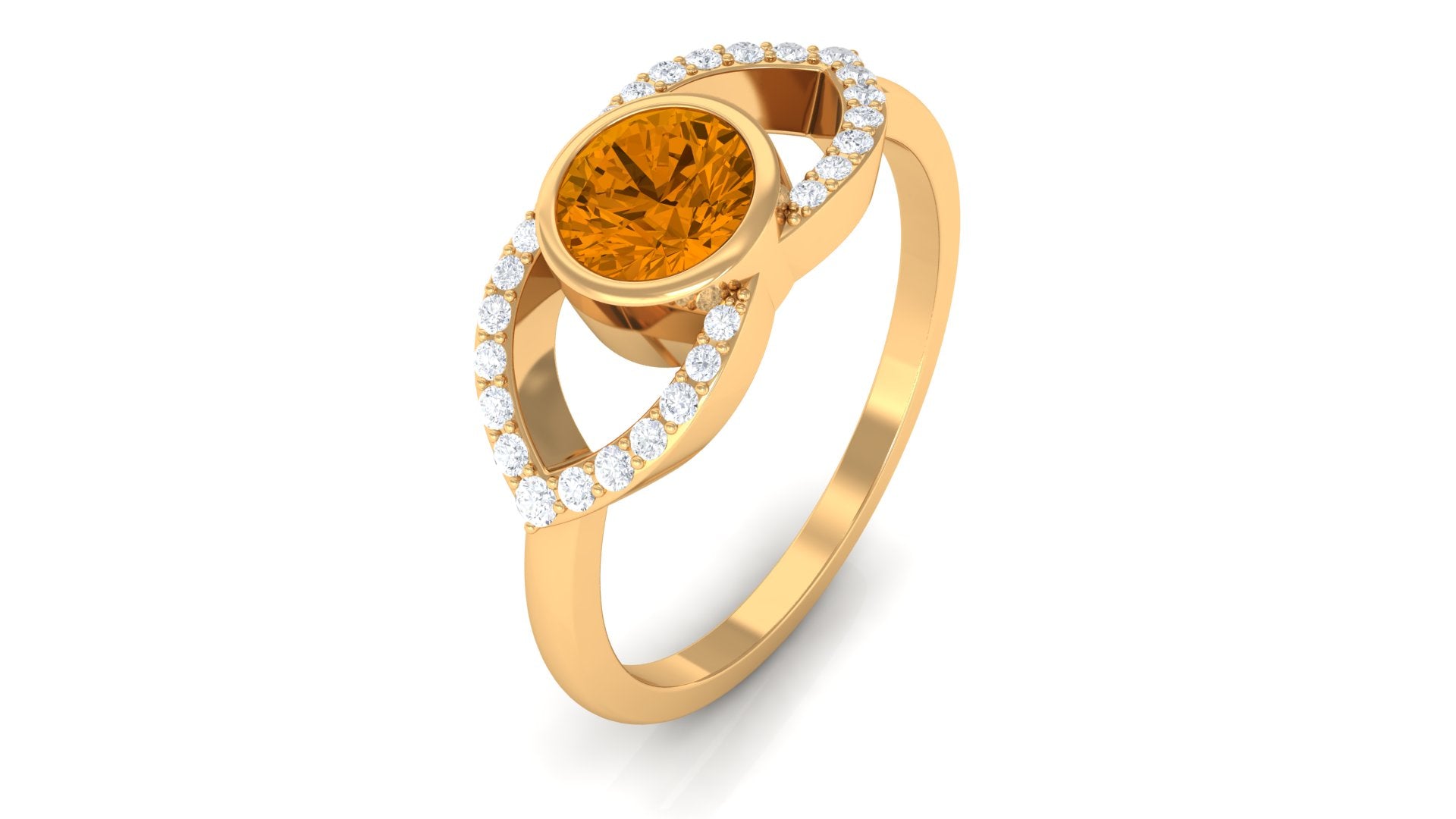 0.75 CT Split Shank Citrine Solitaire Ring with Diamond Accent Citrine - ( AAA ) - Quality - Rosec Jewels
