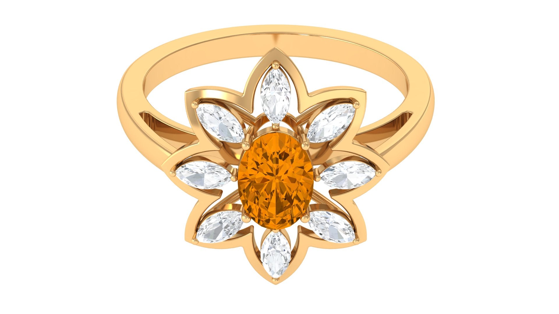 1.25 CT Oval Cut Citrine Cocktail Ring with Moissanite Stones Citrine - ( AAA ) - Quality - Rosec Jewels