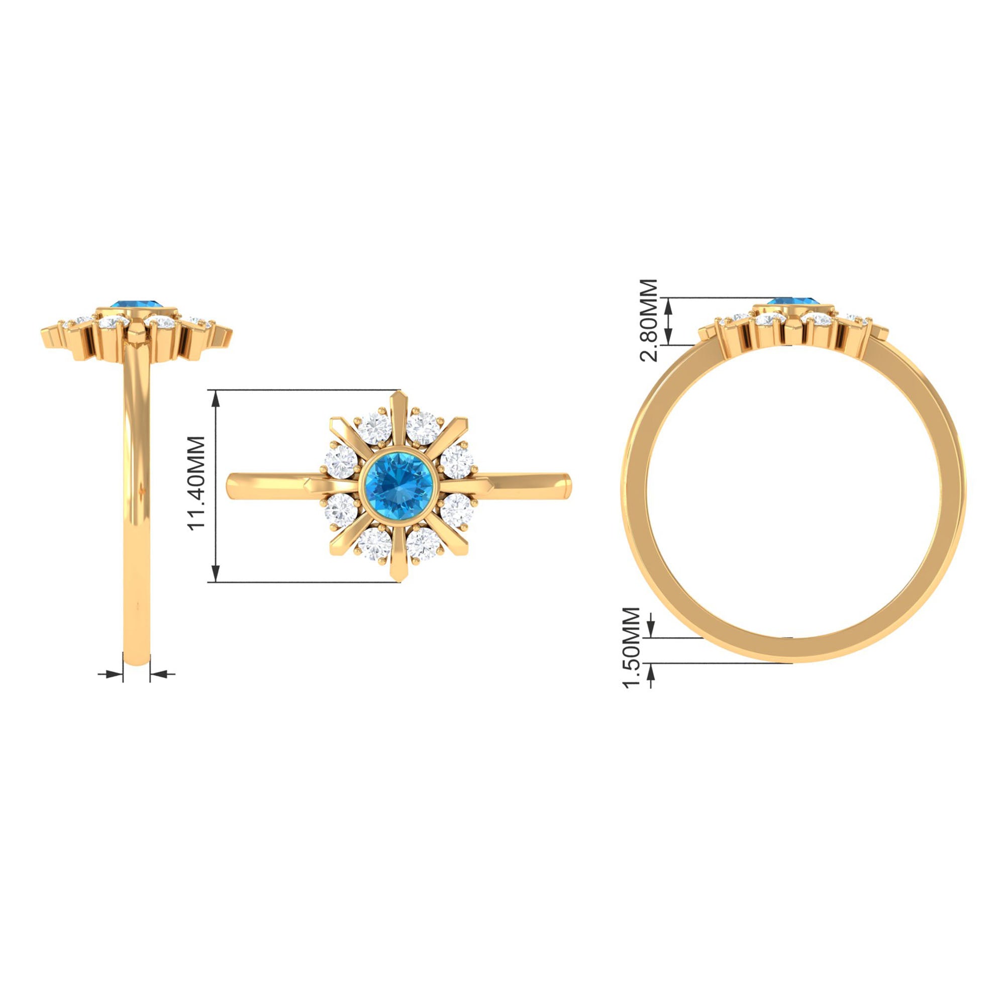 0.50 CT Swiss Blue Topaz and Diamond Statement Ring Swiss Blue Topaz - ( AAA ) - Quality - Rosec Jewels