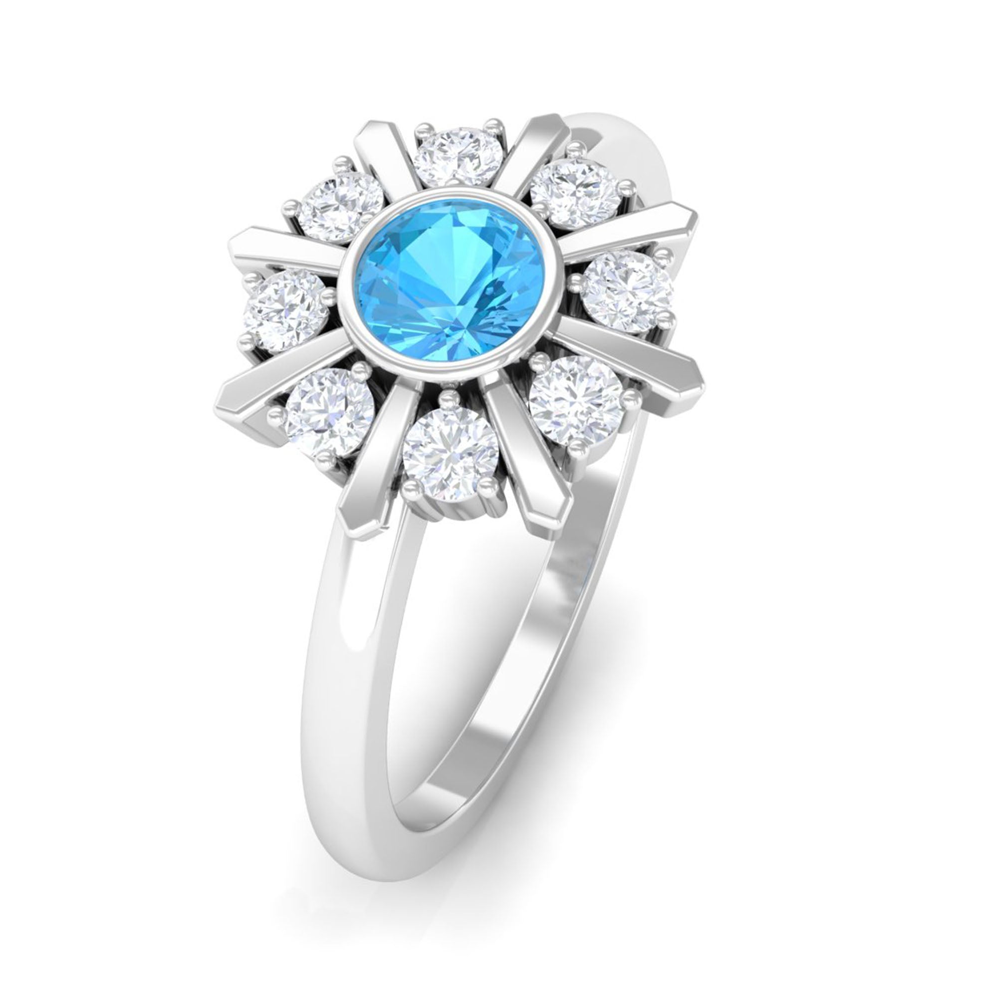 0.50 CT Swiss Blue Topaz and Diamond Statement Ring Swiss Blue Topaz - ( AAA ) - Quality - Rosec Jewels