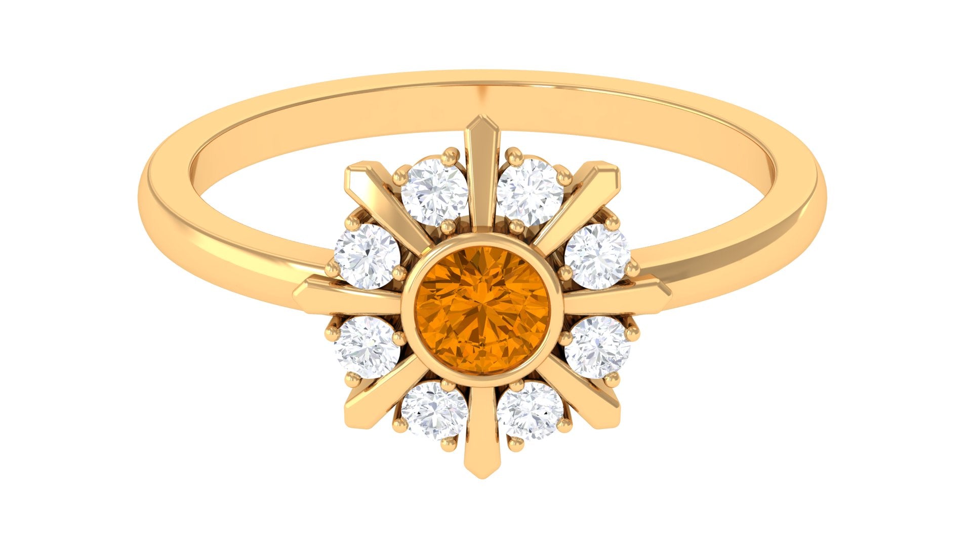 0.50 CT Citrine Statement Ring with Diamond Stones Citrine - ( AAA ) - Quality - Rosec Jewels