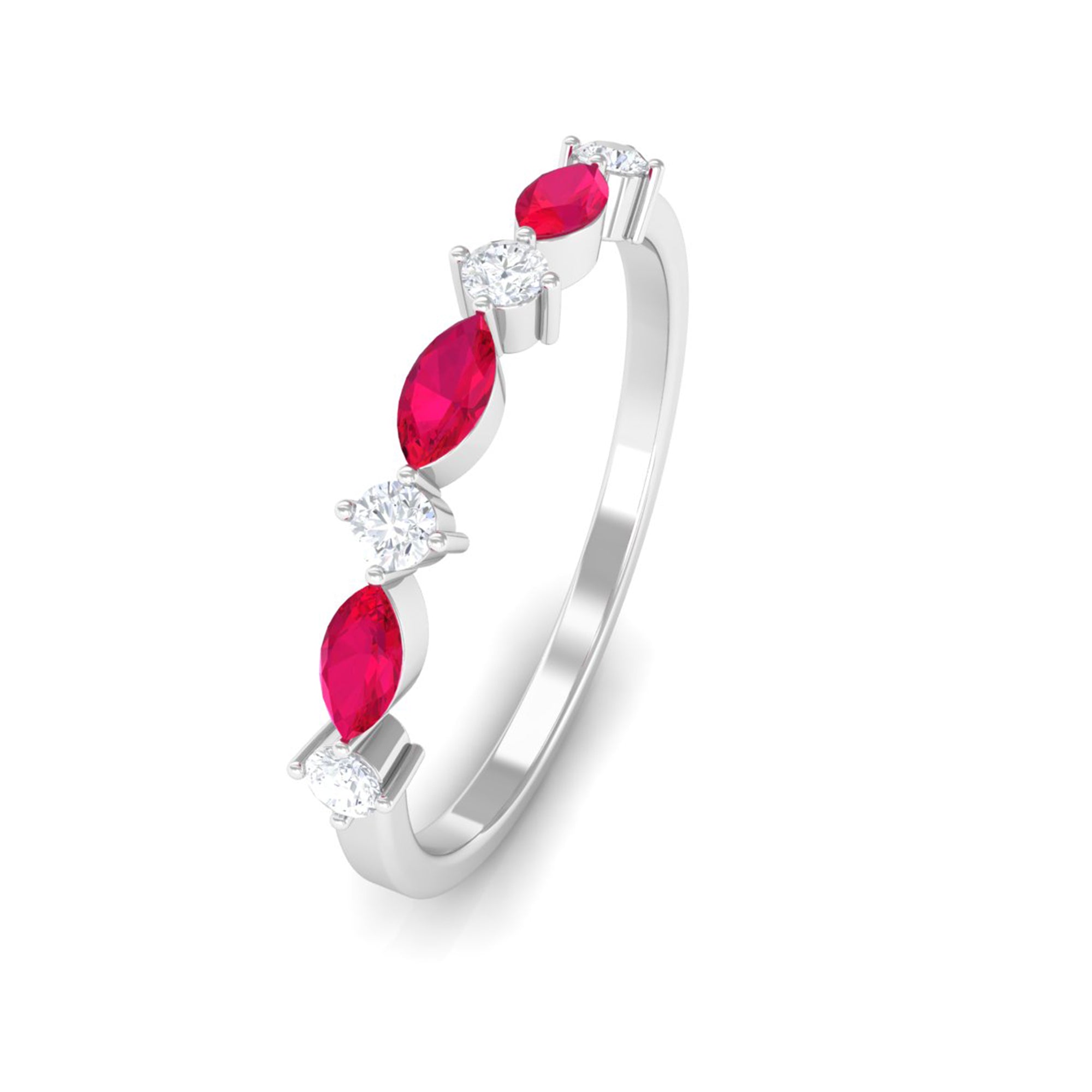Simple Ruby and Diamond Half Eternity Ring Ruby - ( AAA ) - Quality - Rosec Jewels