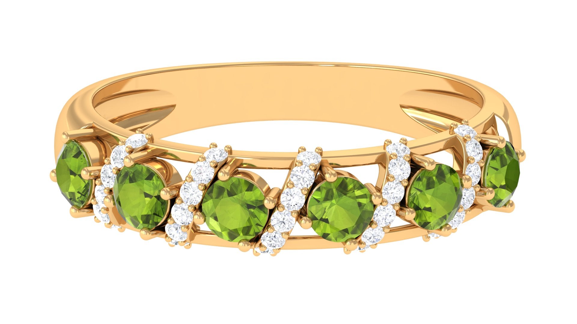 Designer Anniversary Ring with Peridot and Diamond Peridot - ( AAA ) - Quality - Rosec Jewels