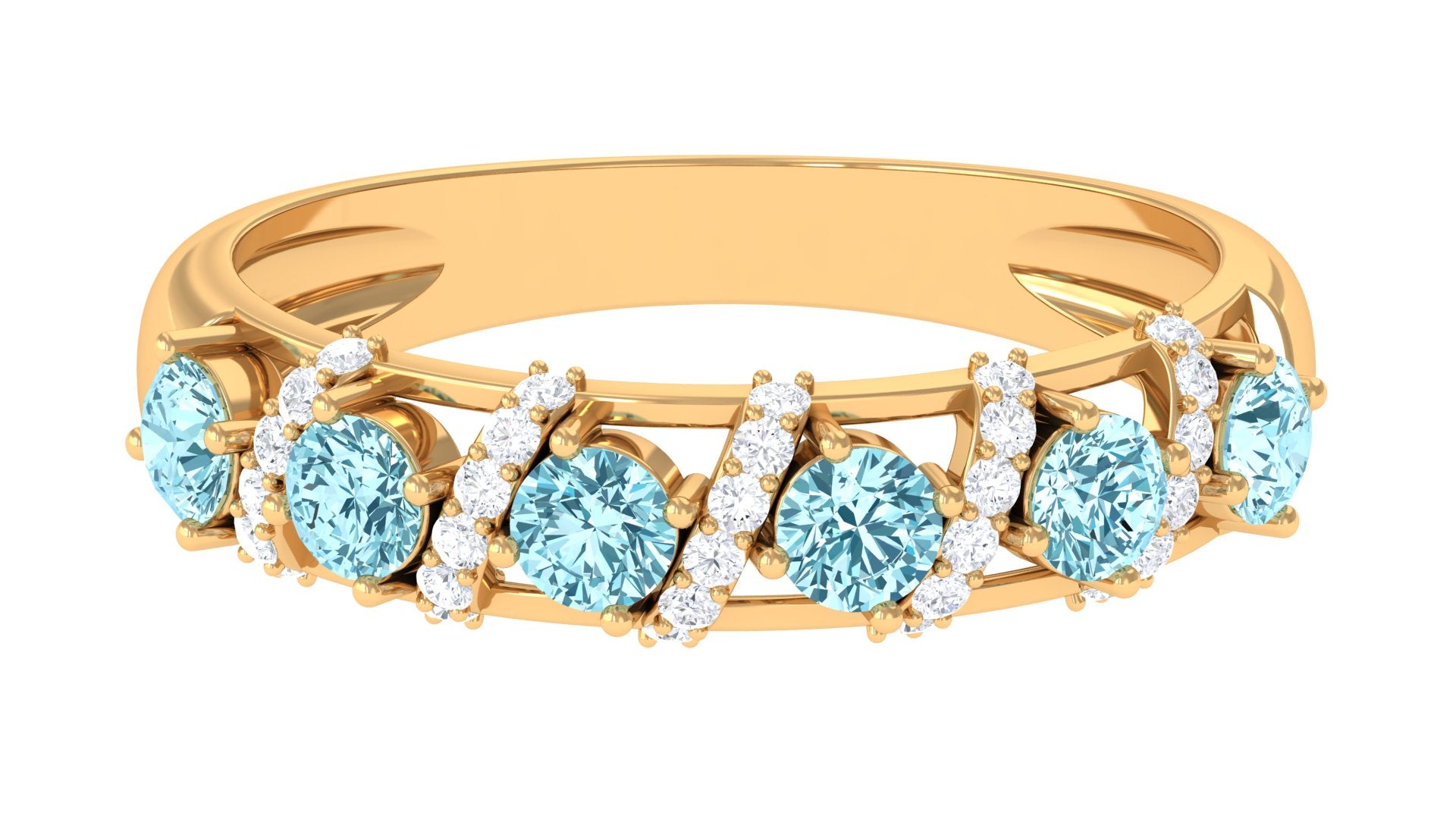 Aquamarine and Diamond Designer Anniversary Ring Aquamarine - ( AAA ) - Quality - Rosec Jewels
