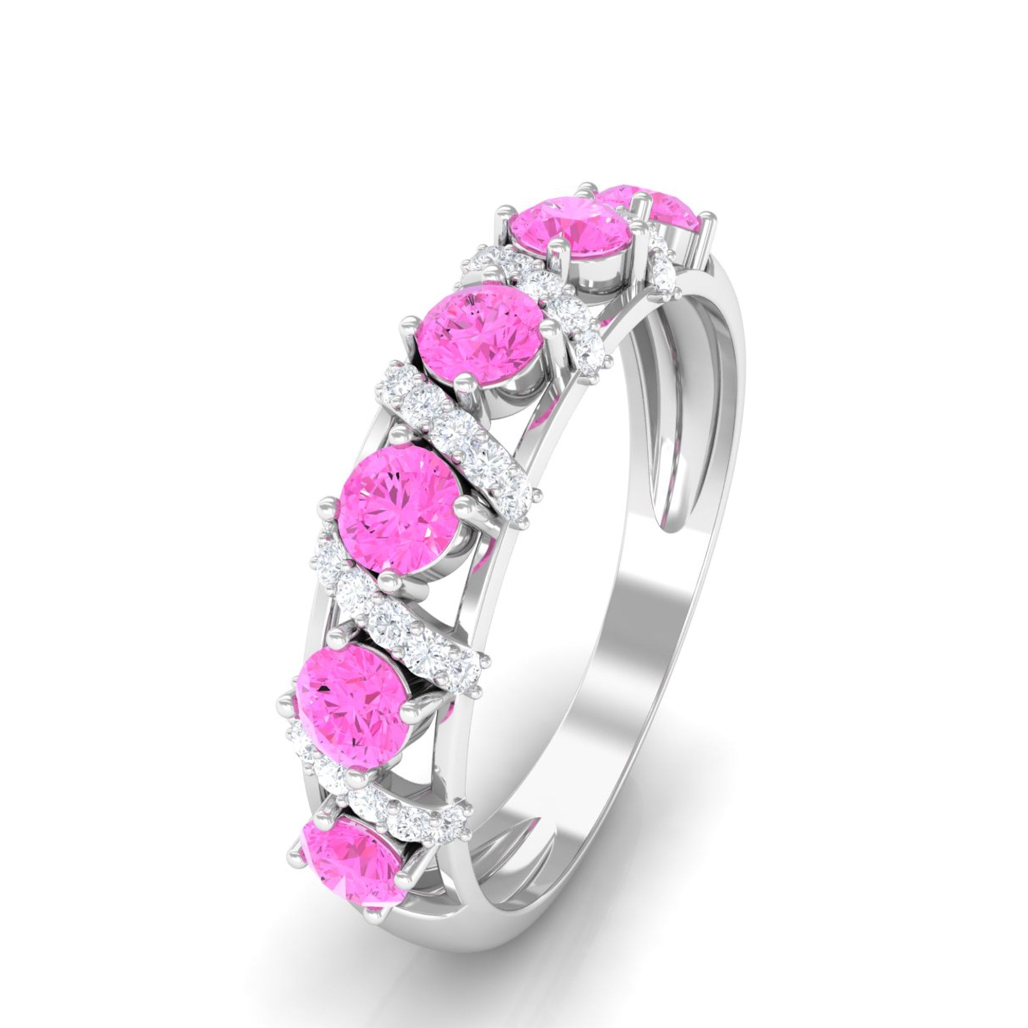 Designer Anniversary Ring with Pink Sapphire and Diamond Pink Sapphire - ( AAA ) - Quality - Rosec Jewels