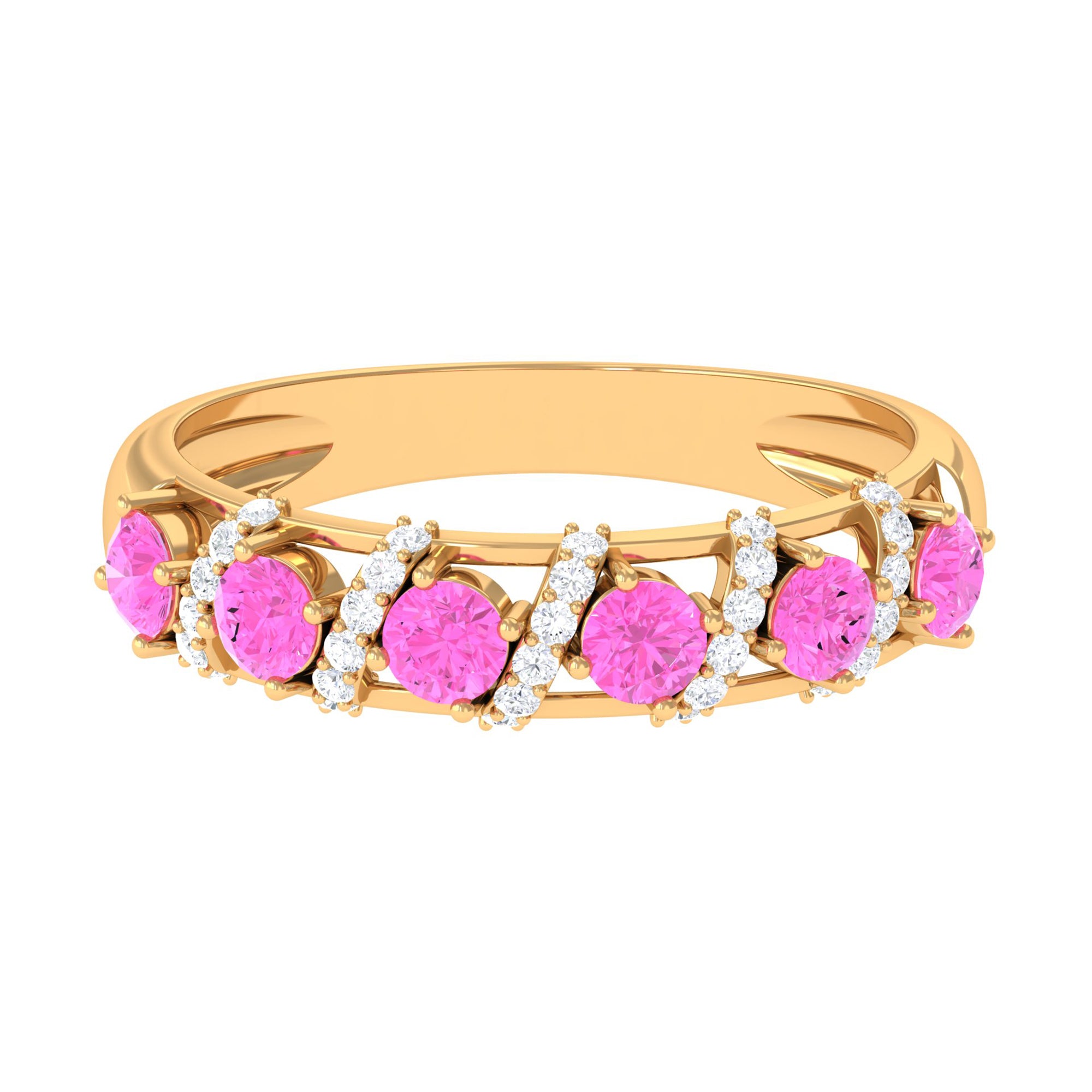 Designer Anniversary Ring with Pink Sapphire and Diamond Pink Sapphire - ( AAA ) - Quality - Rosec Jewels