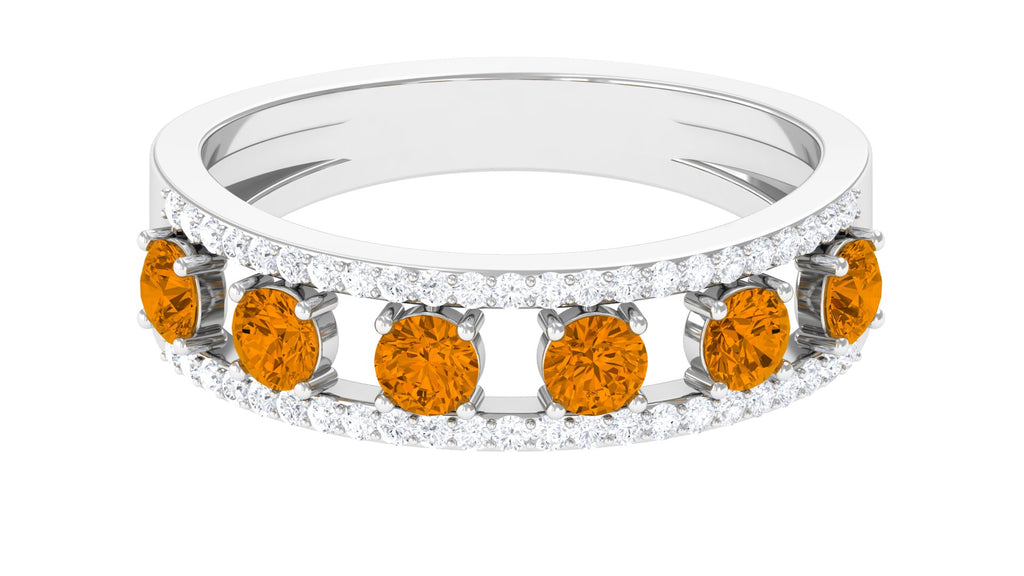 0.75 CT Real Citrine Anniversary Ring with Moissanite Accent Citrine - ( AAA ) - Quality - Rosec Jewels