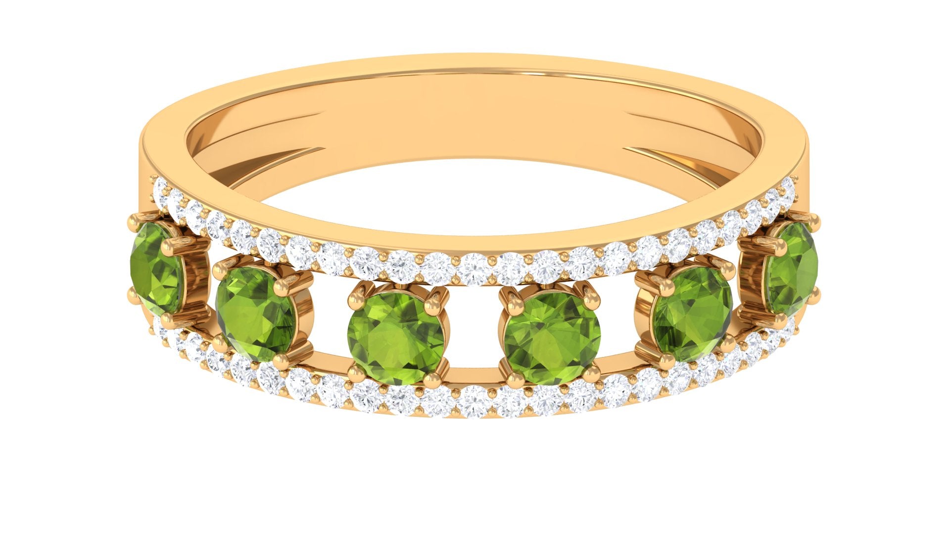 Peridot Anniversary Ring with Diamond Peridot - ( AAA ) - Quality - Rosec Jewels