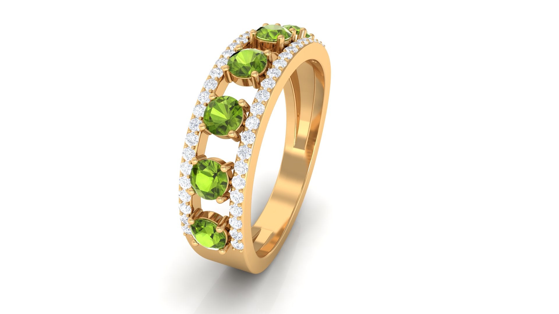 Peridot Anniversary Ring with Diamond Peridot - ( AAA ) - Quality - Rosec Jewels