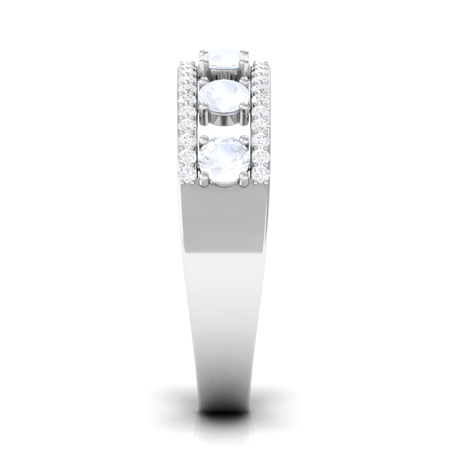 Real Moonstone and Diamond Anniversary Ring Moonstone - ( AAA ) - Quality - Rosec Jewels