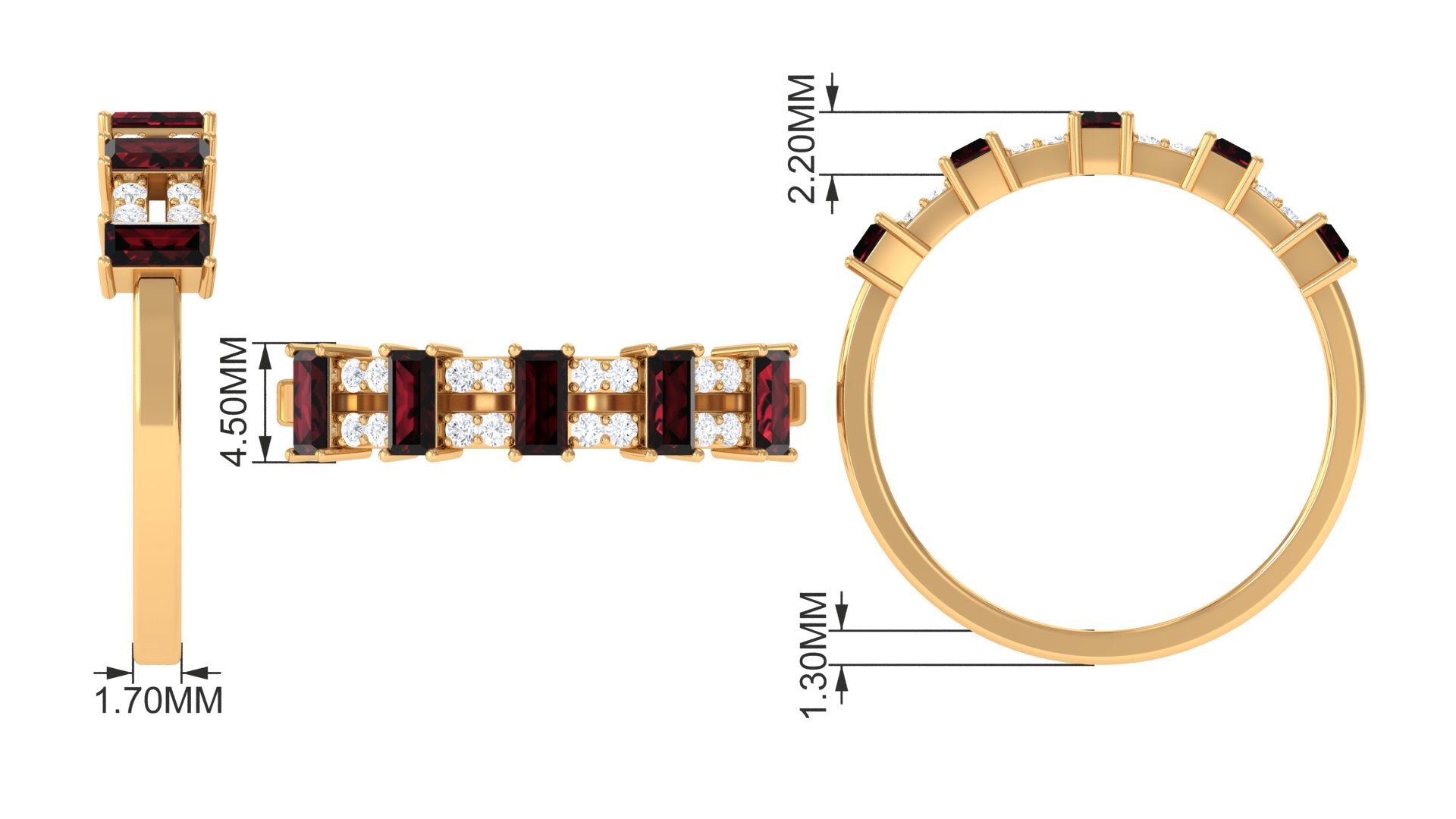 Garnet and Diamond Wide Half Eternity Band Ring Garnet - ( AAA ) - Quality - Rosec Jewels