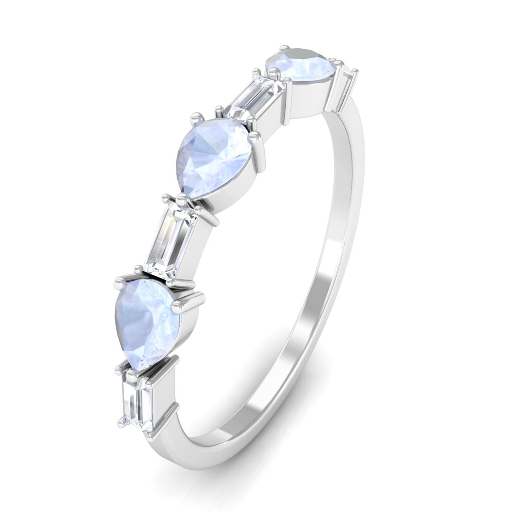 Moonstone and Diamond East West Half Eternity Ring Moonstone - ( AAA ) - Quality - Rosec Jewels