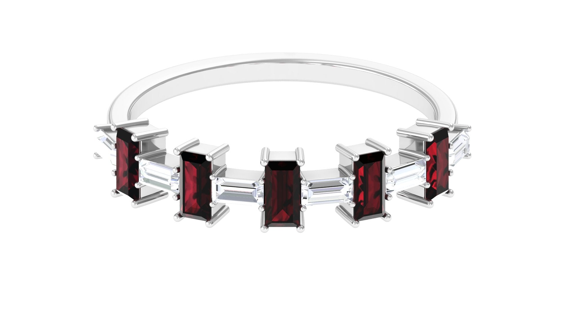 Garnet East West Half Eternity Ring with Diamond Garnet - ( AAA ) - Quality - Rosec Jewels
