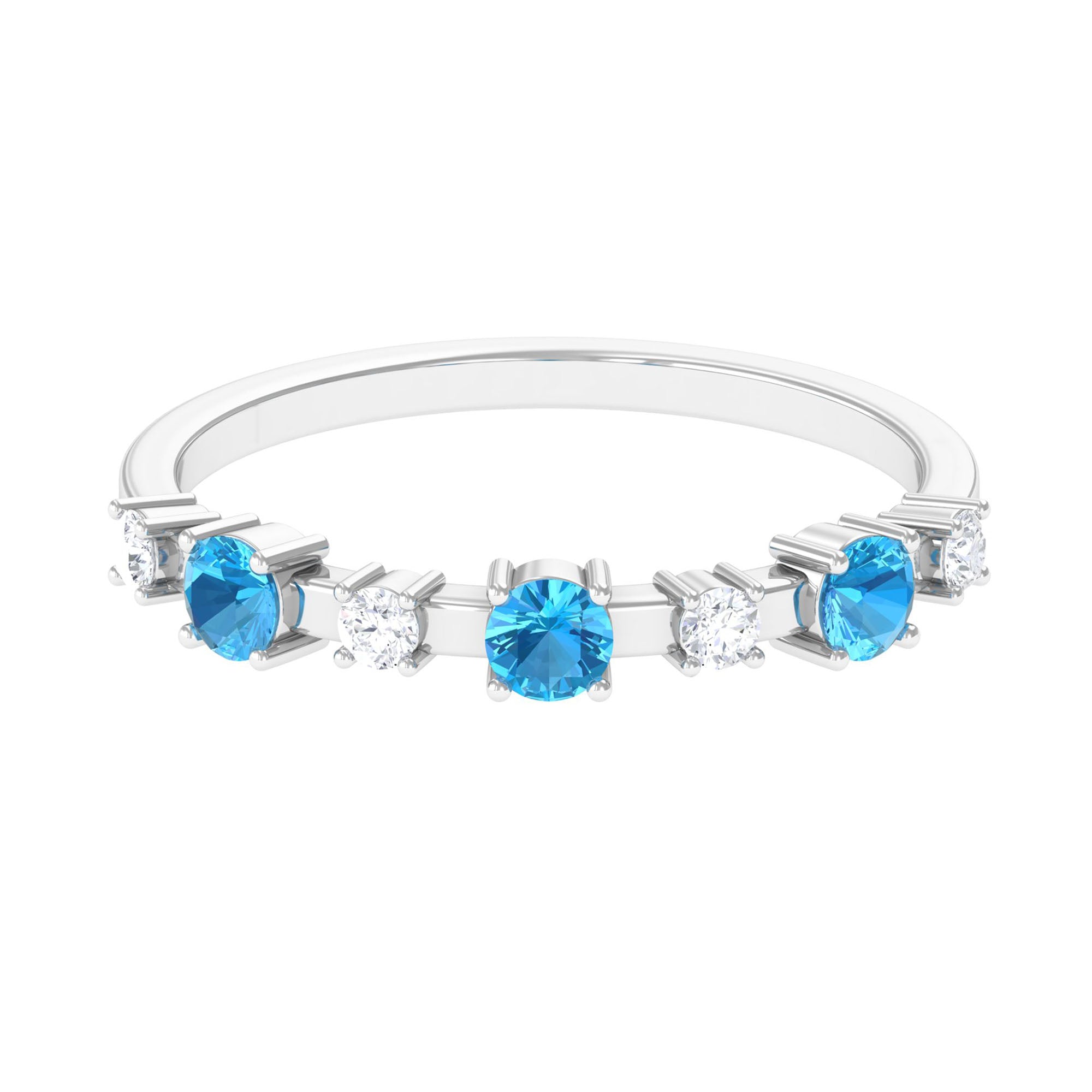 Swiss Blue Topaz and Diamond Half Eternity Ring Swiss Blue Topaz - ( AAA ) - Quality - Rosec Jewels