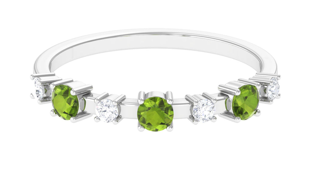 Half Eternity Ring with Peridot and Diamond Peridot - ( AAA ) - Quality - Rosec Jewels