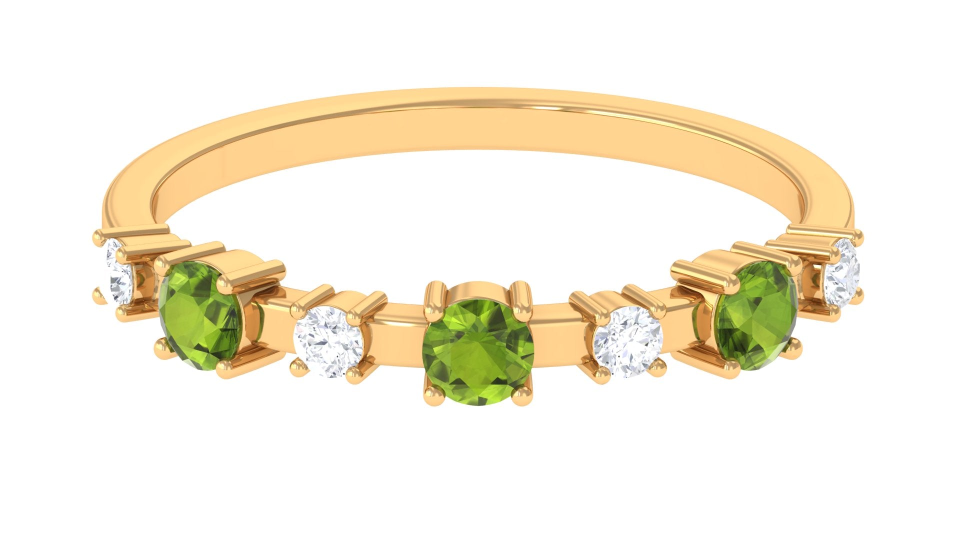 Half Eternity Ring with Peridot and Diamond Peridot - ( AAA ) - Quality - Rosec Jewels