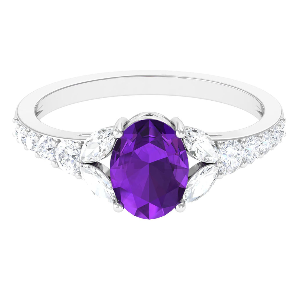 Statement Amethyst Engagement Ring with Moissanite Amethyst - ( AAA ) - Quality - Rosec Jewels