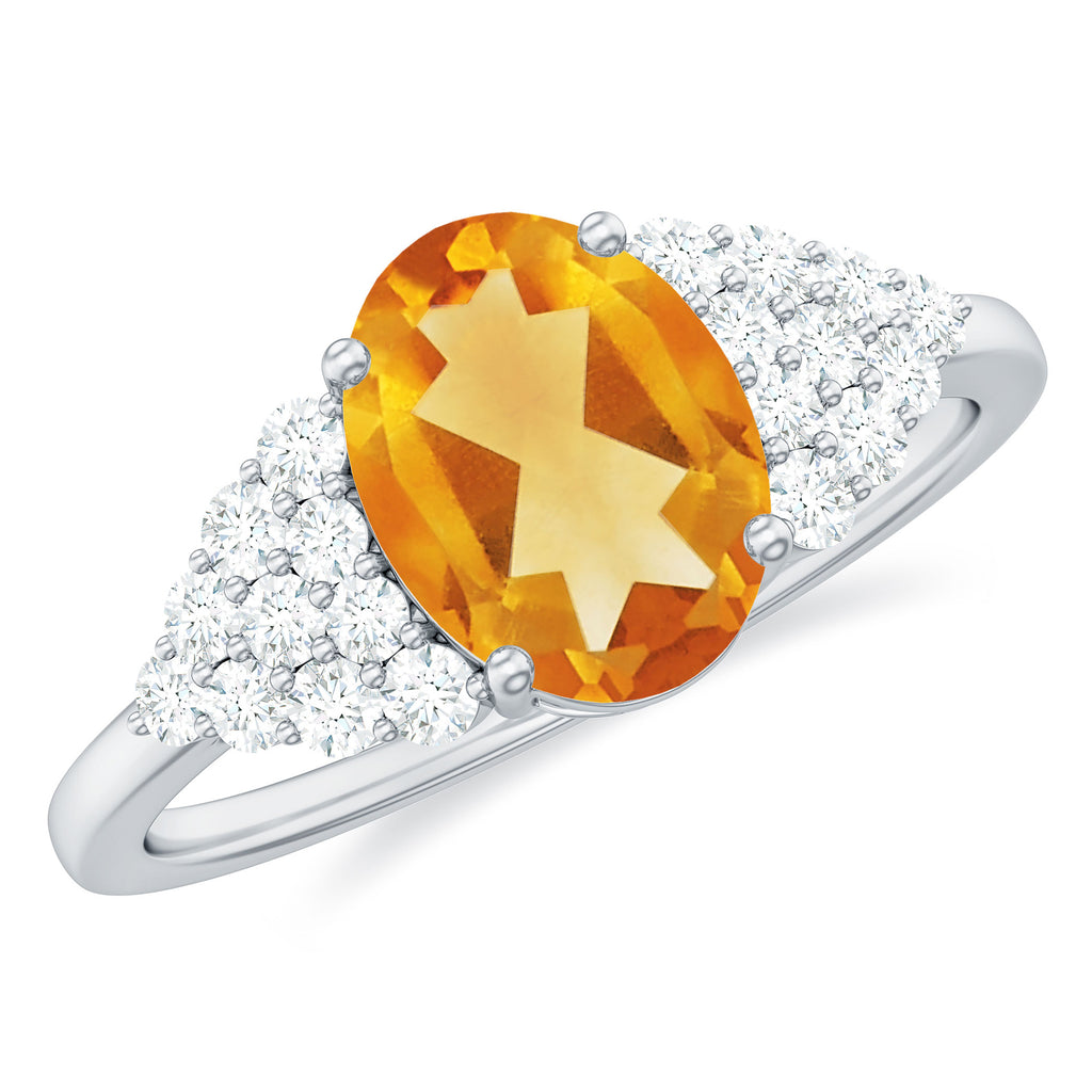 1.75 CT Oval Cut Citrine Solitaire Ring with Diamond Accent Citrine - ( AAA ) - Quality - Rosec Jewels