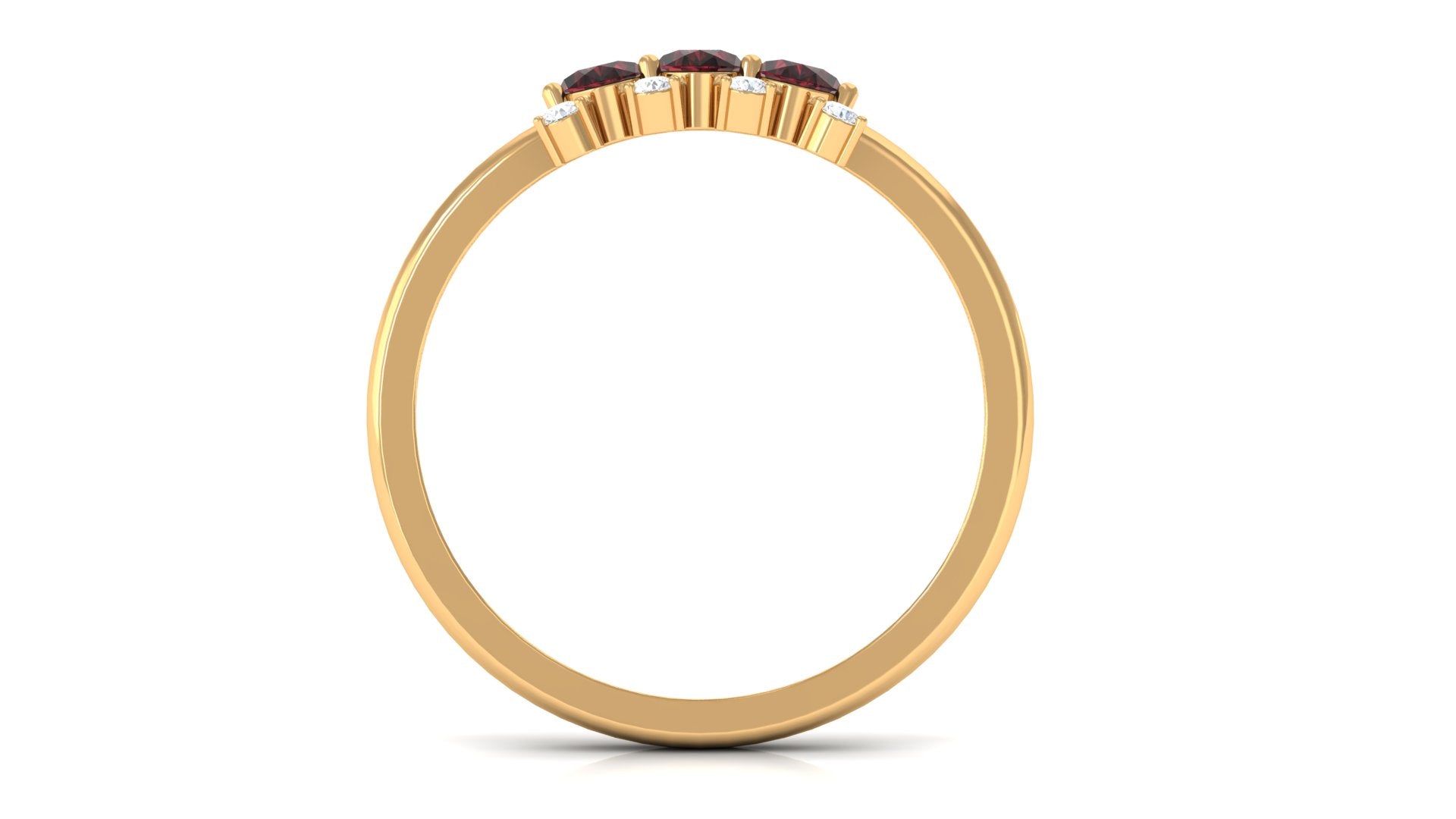 Oval Garnet Three Stone Promise Ring with Diamond Garnet - ( AAA ) - Quality - Rosec Jewels