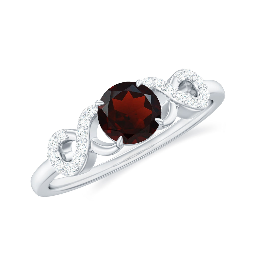 Round Shape Garnet and Diamond Infinity Engagement Ring Garnet - ( AAA ) - Quality - Rosec Jewels