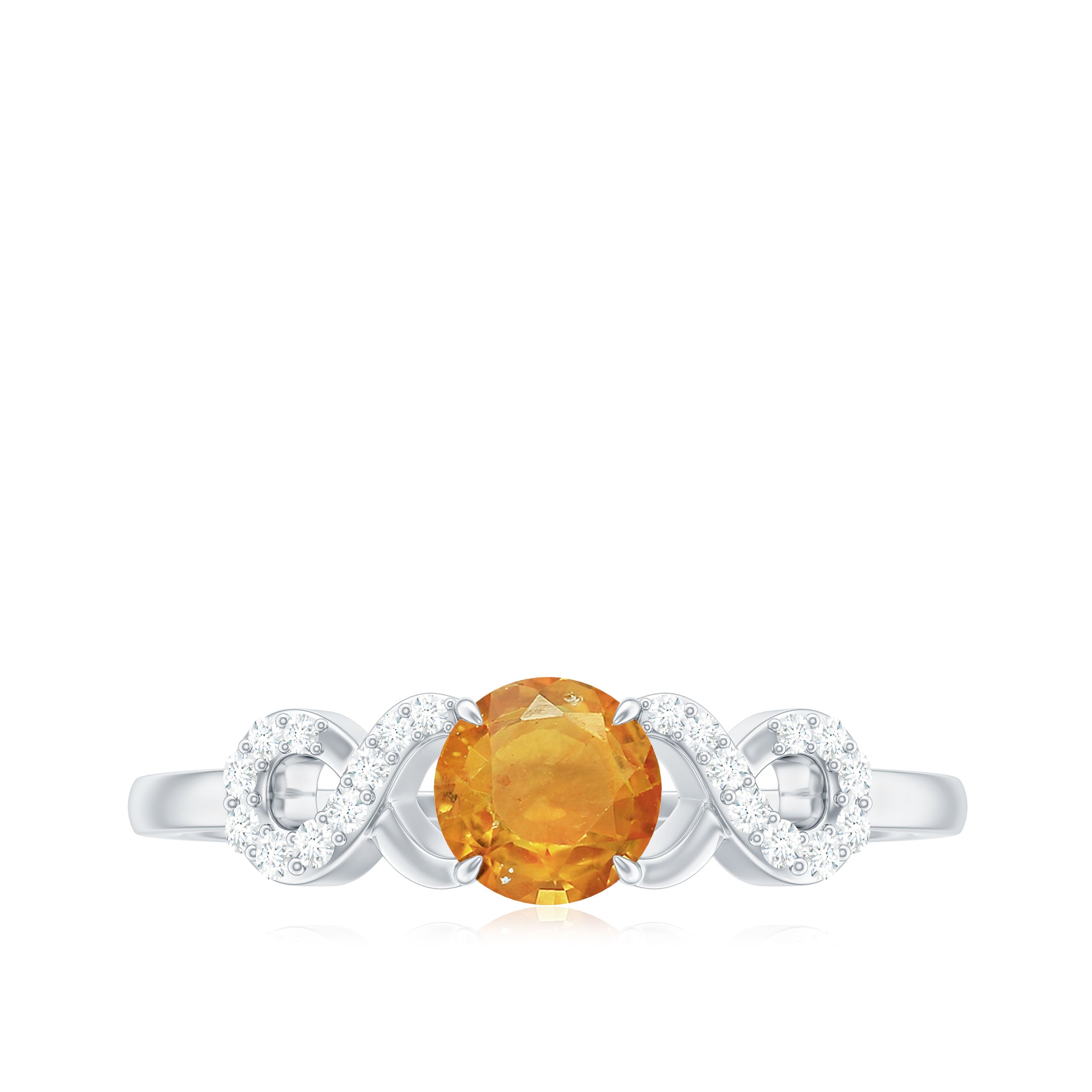 Round Shape Orange Sapphire Infinity Ring with Diamond Orange Sapphire - ( AAA ) - Quality - Rosec Jewels