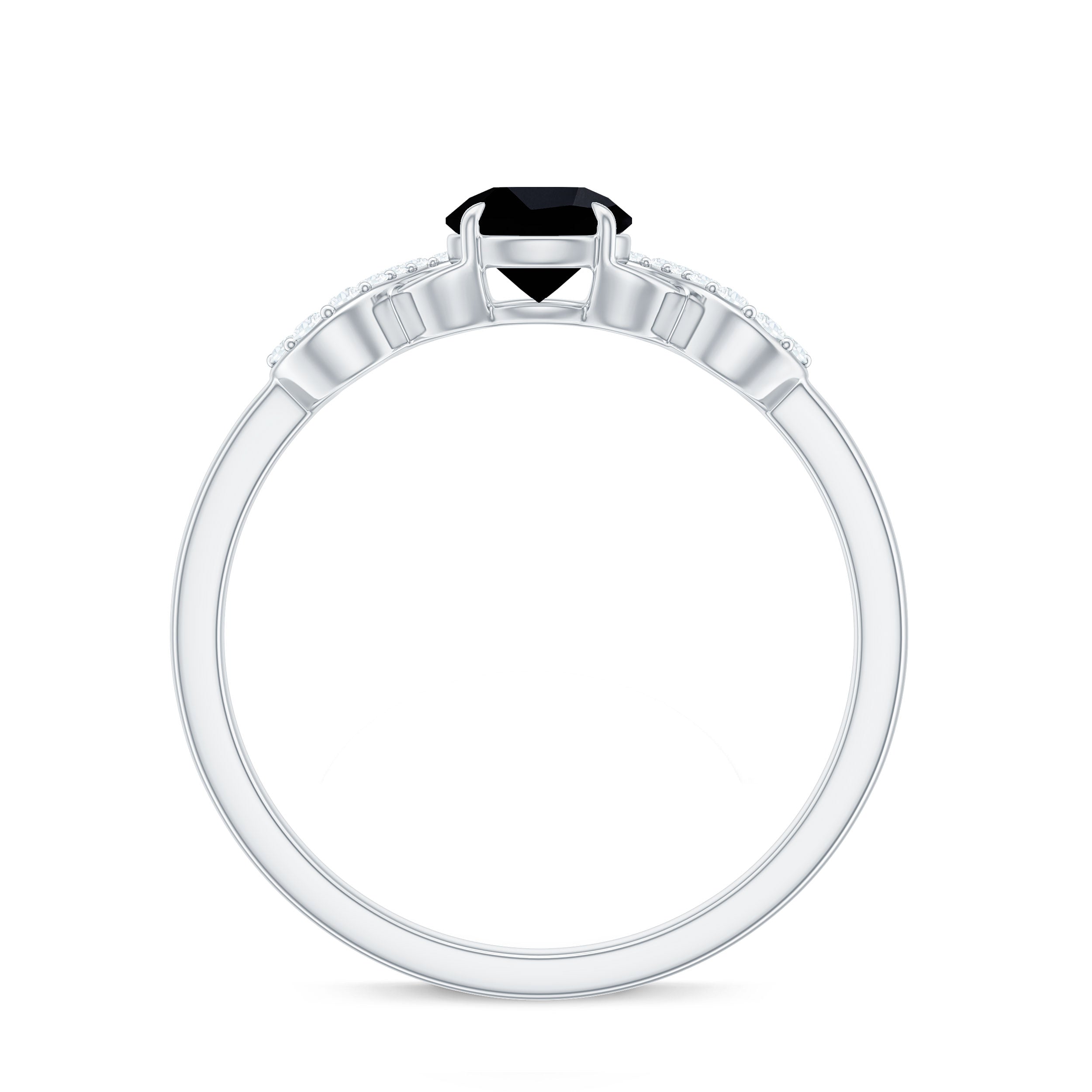 Black Spinel Infinity Engagement Ring with Diamond Black Spinel - ( AAA ) - Quality - Rosec Jewels