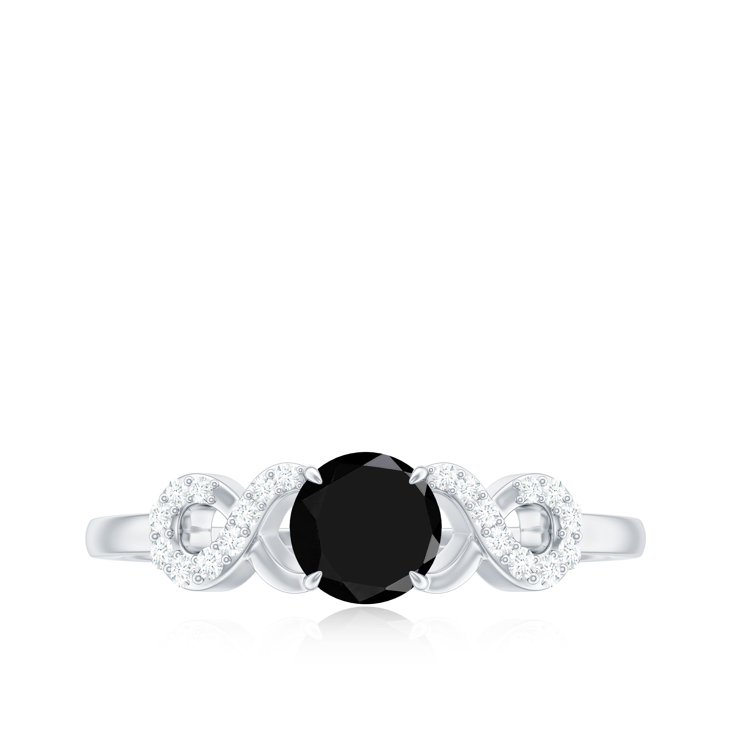 Black Spinel Infinity Engagement Ring with Diamond Black Spinel - ( AAA ) - Quality - Rosec Jewels